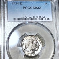 1934-D Buffalo Head Nickel PCGS - MS62