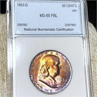 1953-D Franklin Half Dollar NNC - MS 65 FBL