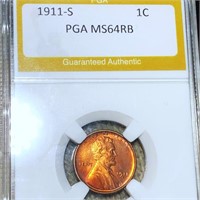 1911-S Lincoln Wheat Penny PGA - MS 64 RB