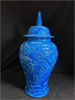 Massive Chinese Blue Glazed Porcelain Covered Jar