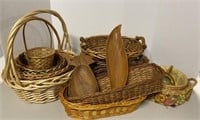 (11) Wicker Baskets & Wood Trays