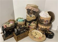 (4) Nesting Boxes, (2) Tins, Sewing Notions