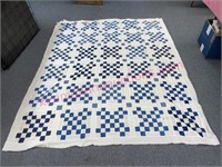 Old blue & white hand quilted quilt top 85” x 70”