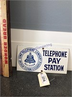 TELEPHONE PAY STATION  PORCELAIN ENAMEL SIGN, 5X10