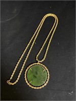 Designed 12K Necklace with Spinach Jade Pendant