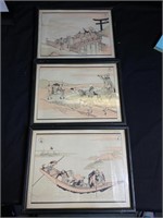 Set of Three Japanese Framed Prints