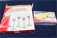 4 Etched Flute Glasses and Egg/omelet Cooker