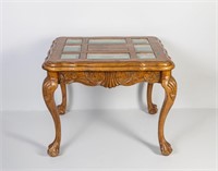 Designed Wood Inlaid Glass Coffee Table