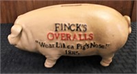 Cast iron Finck's Overalls bank