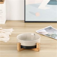 Ceramic Cat Dog Bowl Dish with Wood Stand