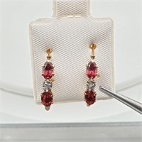 $600 9K   Garnet&Diamond Earrings