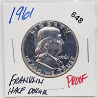 1961 90% Silver Proof Franklin Half $1 Dollar