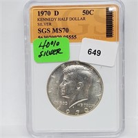 SGS 1970-D MS70 40% Silver JFK Half $1 Dollar