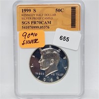 SGS 1999-S PR70CAM 90% Silver JFK Half $1 Dollar