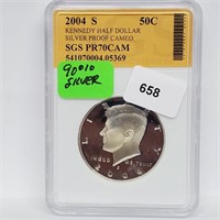 SGS 2004-S PR70CAM 90% Silver JFK Half $1 Dollar
