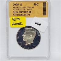 SGS 2005-S PR70CAM 90% Silver JFK Half $1 Dollar