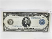 1914 New York Fed Reserve $5 Silver Certificate