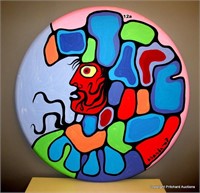 Original Norval Morrisseau Round Acrylic On Canvas