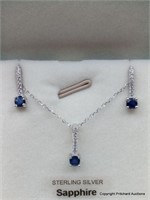 Genuine Blue Sapphire & CZ Earrings & Pendant