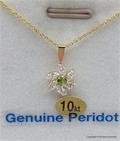 10Kt  Gold Genuine  Peridot & CZ Pendant