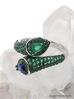 Sterling Silver Sapphire & Emerald Ring