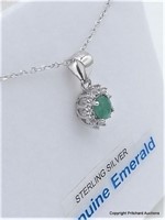 Sterling Silver Emerald & CZ Pendant