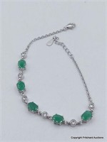 Sterlibng Silver Emerald 7 CZ Bracelet
