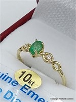 10Kt Gold Genuine Emerald & Diamond Ring
