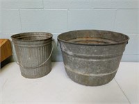 Two Vintage Galvanized Metal Buckets