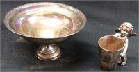 WEIGHTED STERLING BOWL & VTG. QUAD PLATE FIGURINE