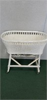 Antique wood frame white wicker rolling