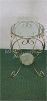 Gold metal framed glass top plant stand, 13 x 13