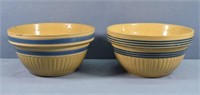 (2) Large Banded Yellow Ware Mixing Bowls