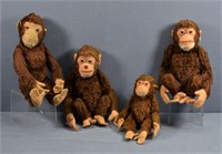(4) Vintage Mohair Monkey Stuffed Toys