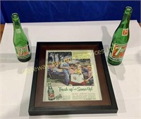 7up Bottles and Framed Picture 14 x 11