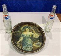 Pepsi Glass Bottles and Serving Tray