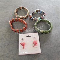 (4) Natural Stone Bracelets and Earrings