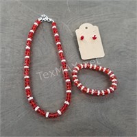 Red Bead Necklace Set