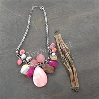 Coral and Pink Necklace and Bracelet