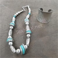 Fashion Silver and Turquoise Necklace and Cuff