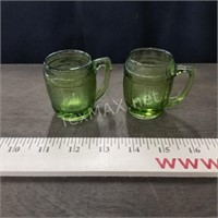 (2) Vintage Green Barrel Shot Glasses