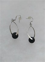 Sterling silver and black dangle earrings