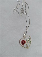 Sterling silver heart with rose necklace