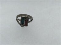 3 1/2 " sterling silver red and blue ring