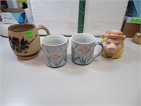 4 Coffee Mugs (2 matching porcelain 1 Miss Piggy &