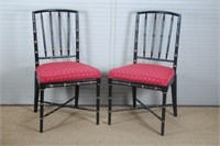 Nice Pair of Black & Gold Faux Bamboo Side Chairs