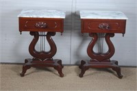 Pair of Marble Top Lyre Base Side Tables