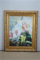 Large Oil of Flowers in Gilt Frame