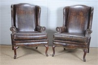 Pair of Brown Wing Chairs