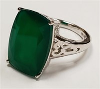STERLING SILVER EMERALD CUT MULDIVITE RING 9.3G